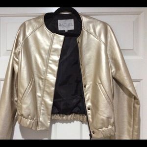 Rachel Roy Gold Leather look Bomber Style Jacket